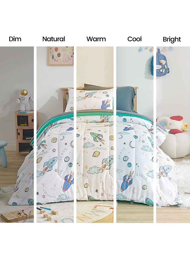 SLEEP ZONE Kids Comforter Set Twin Size, Jersey Knit 5 Pieces Bedding, Super Soft and Breathable Comforter with Sheets, Pillowcases (Multi Rocket) - Image 5